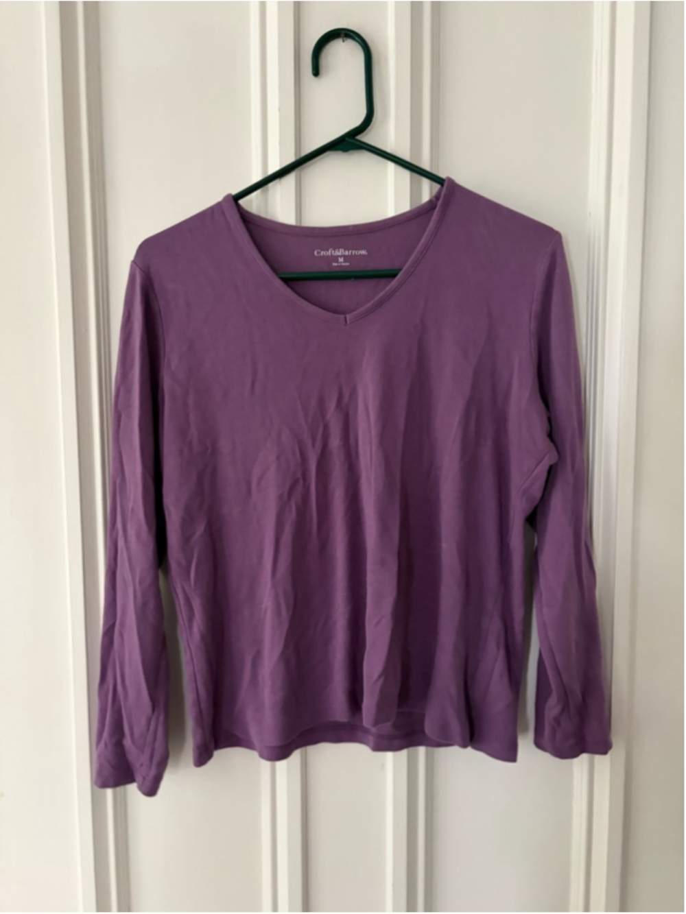 Croft & Barrow Long Sleeve V-Neck Tee Purple Size M